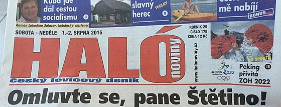 Obálka Haló novin ze srpna 2015