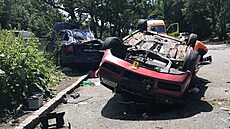 Nehoda dvou aut na dálnici D4 u Jílovit (4. ervence 2020)