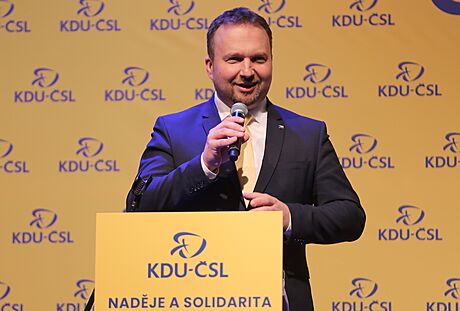 Pedseda KDU-SL Marian Jureka na volebním sjezdu v Ostrav