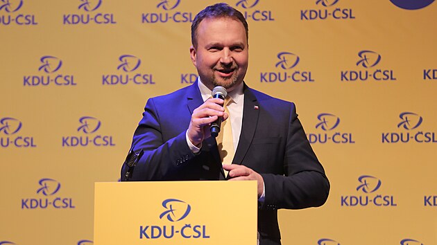 Pedseda KDU-SL Marian Jureka na volebnm sjezdu v Ostrav