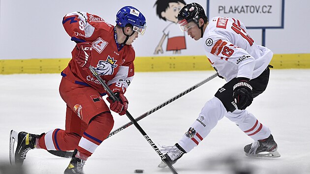 Matěj Blümel v dresu české reprezentace v zápase proti Rakousku.