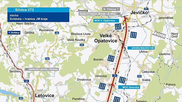 Stát vyjma úseku mezi dálnicí D35 a stávající I/35 u Borošova počítá na silnici I/73 se střídavým třípruhem, a to až do Svitávky.