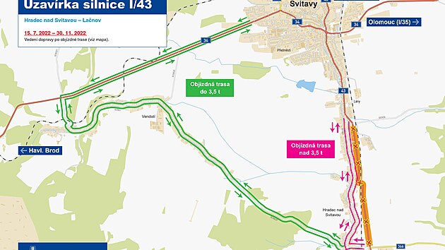 Uzavírka silnice I/43 s objízdnými trasami potrvá do konce listopadu.