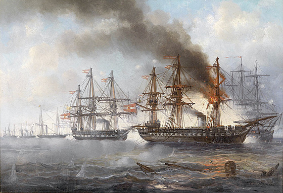 9. kvtna 1864 se stetla spojená prusko-rakouská flotila s Dány u ostrova...