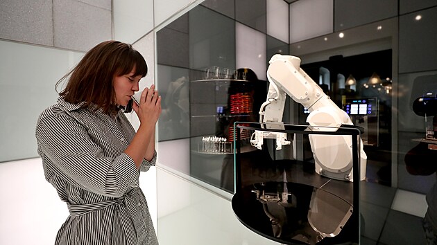 V umleckoprmyslovm muzeum va kvu robot. Na dotykov obrazovce si vyberete, jak chcete npoj, provedete platbu a robot vm kvu piprav. Pokud si piplatte, robot na kvu vytvo i vae selfie.