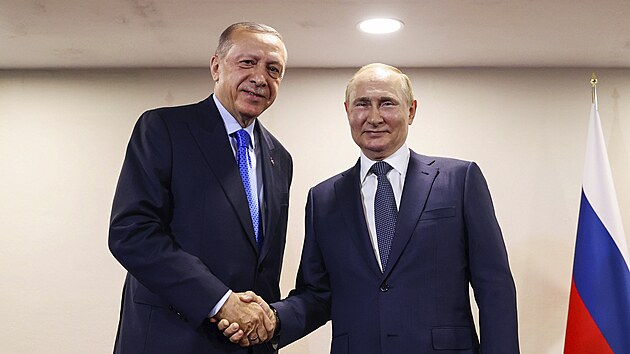 Rusk prezident Vladimir Putin a tureck prezident Recep Tayyip Erdogan pzuj ped svmi rozhovory v palci v Tehernu. (19. ervence 2022)