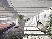 Vizualizace vítězného návrhu Petr Stolín Architekt - výstavní patio v úrovni... Vizualizace vítězného návrhu Petr Stolín Architekt - výstavní patio v úrovni...