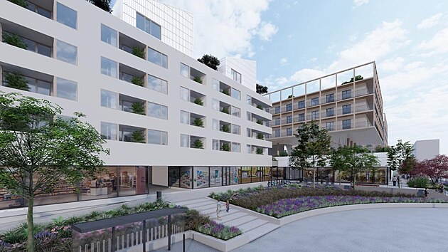 Vizualizace nového areálu na místě současného socialistického nákupního střediska Hvězda v Hradci Králové