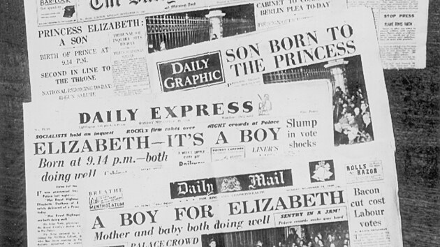 Noviny oznamujc narozen prince Charlese (Londn, 15. listopadu 1948)