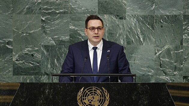 esk ministr zahrani Jan Lipavsk pi projevu ve Valnm shromdn OSN. (21. z 2022)