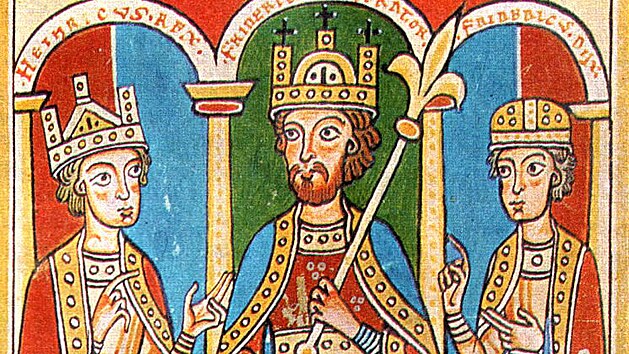 Fridrich I. Barbarossa se svmi syny Jindichem VI. a Fridrichem VI.