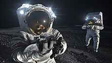 Vizualizace astronaut programu Artemis na povrchu Msíce