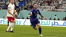 Argentinec Alexis Mac Allister slaví gól proti Polsku. Argentinec Alexis Mac Allister slaví gól proti Polsku.