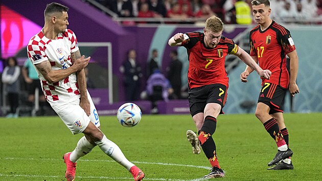 Kapitán Belgie Kevin De Bruyne pálí v zápase s Chorvatskem. Kapitán Belgie Kevin De Bruyne pálí v zápase s Chorvatskem.