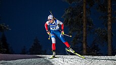 Biatlonistka Markéta Davidová na trati sprintu ve finském Kontiolahti