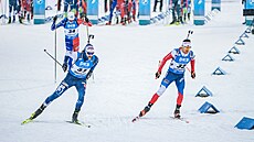Michal Krmá vjídí na tra stíhacího závodu ve finském Kontiolahti