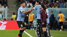 Uruguayec Luis Suarez stídá v utkání s Ghanou na mistrovství svta 2022.