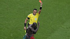 Kamerunský Vincent Aboubakar za svou oslavu gólu do sít Brazílie na...