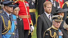 Princ William, princ Harry a král Karel III. (Londýn, 19. záí 2022)