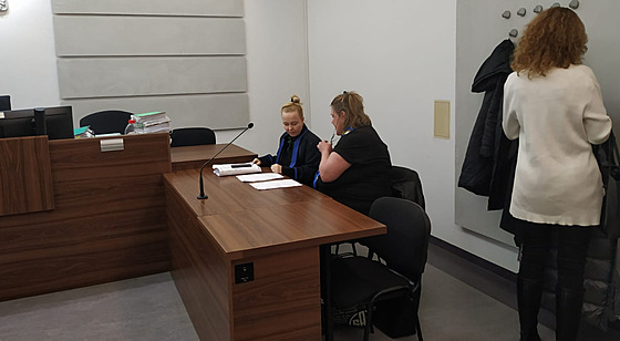 Iva Wastlová (sedící zády) u Okresního soudu Plze-msto. Za týrání zvíat a...