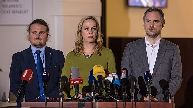 Tiskové konference po koaličním jednání pražského Spolu (ODS, TOP 09 a KDU-ČSL) s Piráty a STAN o rozložení sil na pražském magistrátu (17. ledna 2023)