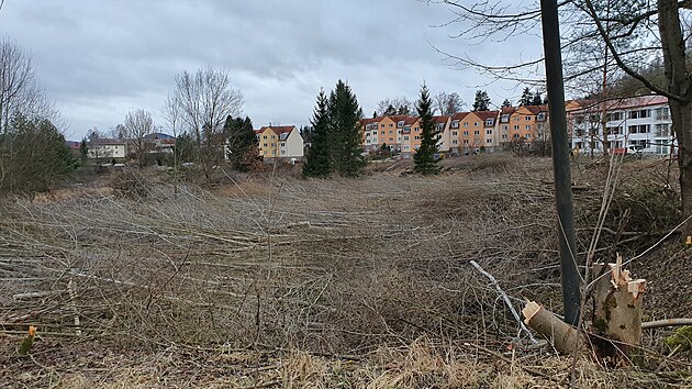 V bývalém kasárenském areálu ve Vyšném už se kácí. (leden 2023)