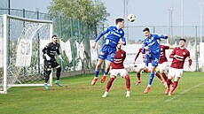 Olomoutí Mojmír Chytil (13) a Jakub Pokorný (39) v utkání proti Rapidu...