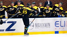 Petr Hauser ze Sokolova slaví gól svého celku v zápase 1. hokejové ligy v...