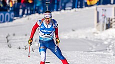 Michal Krmá bhem sprintu v italské Anterselv.