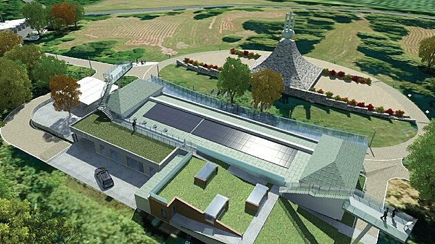 Prostory pro návštěvníky rekonstruují dělníci na Mohyle míru na Brněnsku....