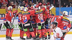Pardubická radost po vítězné trefě na olomouckém ledě. Pardubická radost po vítězné trefě na olomouckém ledě.
