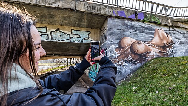Nové graffiti na mostu u hradecké fakultní nemocnice budí zájem i odsudky. (20....