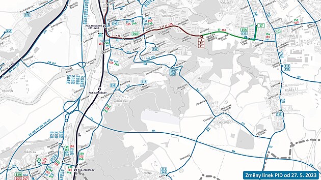 Změny linek PID platné od 27. května 2023 v oblasti Libuše, Modřan a Zbraslavi. (27. dubna 2023)