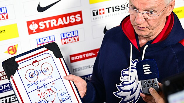 Trenér české hokejové reprezentace Kari Jalonen dorazil na rozhovor s novináři připravený.