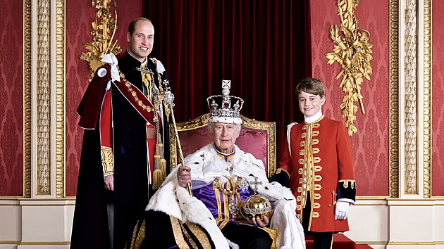 Princ z Walesu William, krl Karel III. a princ George z Walesu (Londn, 6. kvtna 2023)