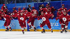 Rutí hokejisté slaví postup do finále olympijského turnaje v Pekingu. védsko...