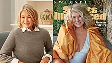 Martha Stewartová v civilu a na obálce plavkového speciálu magazínu Sports...