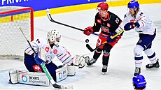 Aleš Jergl před brankou německého celku Eisbären Berlín. Aleš Jergl před brankou německého celku Eisbären Berlín.
