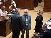 Alena Schillerová (ANO) a Marek Benda (ODS) na mimoádné schzi Poslanecké...