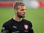 Brank Vtzslav Jaro na trninku fotbalov reprezentace do 21 let.