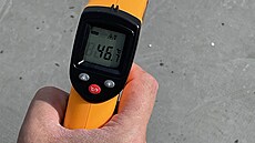 Teplota asfaltové stechy tém 47 stup Celsia. (27. ervna 2023)