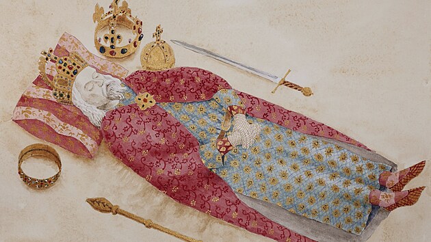 Csask louen Rekonstrukce podoby pohebn vbavy a odvu csae Karla IV. zesnulho na podzim roku 1378. Badatel nyn prozkoumali tak fragmenty textili z pohebn vbavy ty manelek velkho vladae.