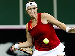 Anastasija Pavljuenkov ve finle Fed Cupu proti Pete Kvitov