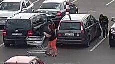 Zlodj se pikradl k vozu, kdy ena odváela nákupní vozík.