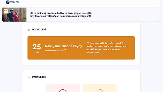 Nízké skóre značí nízkou důvěryhodnost článku. Nízké skóre značí nízkou důvěryhodnost článku.