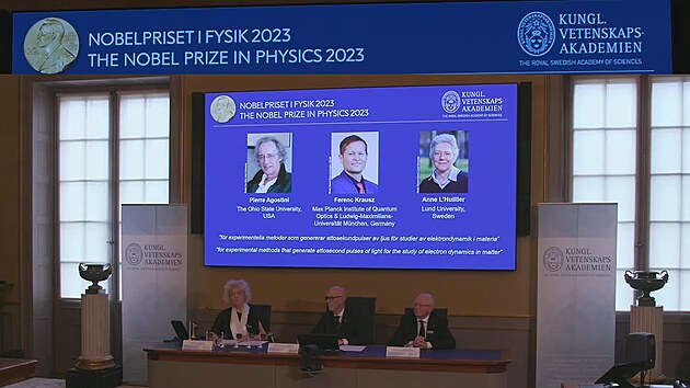 Laureti Nobelovy ceny za fyziku za rok 2023: Pierre Agostini, Ferenc Krausz a Anne LHuillier
