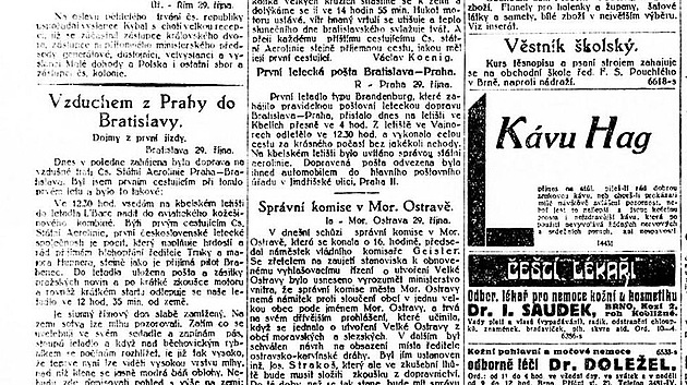 Lidov noviny otiskly 30. jna 1923 report ze zahajovacho letu SA, kter probhl pedchozho dne.