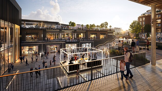 Vizualizace budouc&iacute; podoby olomouck&eacute; multifunkčn&iacute; čtvrtě &Scaron;antovka District, kter&aacute; vznikne u st&aacute;vaj&iacute;c&iacute; n&aacute;kupn&iacute; Galerie &Scaron;antovka.