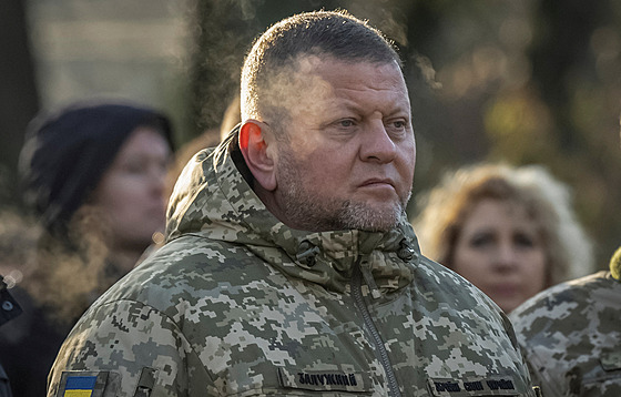 Náelník ukrajinského generálního tábu Valerij Zalunyj u pomníku obtí...