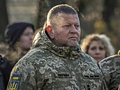 Náelník ukrajinského generálního tábu Valerij Zalunyj u pomníku obtí...